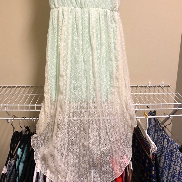 High-low lace teal dress - Picture 3 of 4